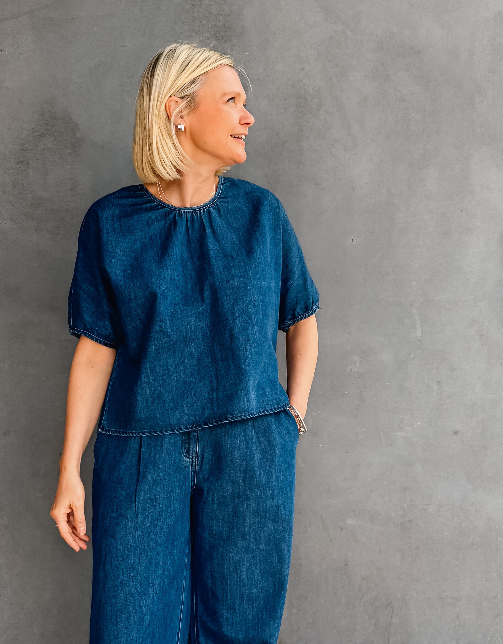Another Label Blouse 'Coralie' - Mid Blue Denim  - Another-Label