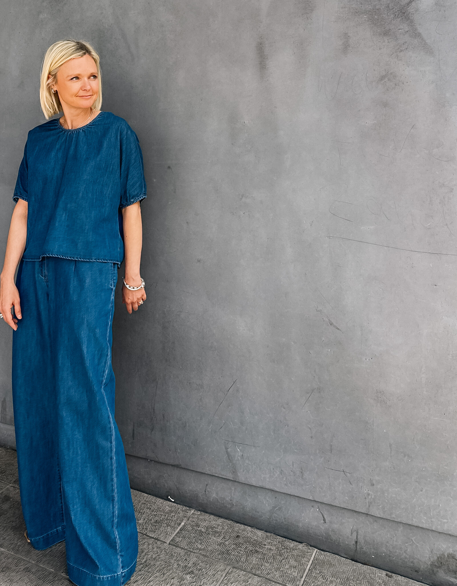 Another Label Blouse 'Coralie' - Mid Blue Denim  - Another-Label