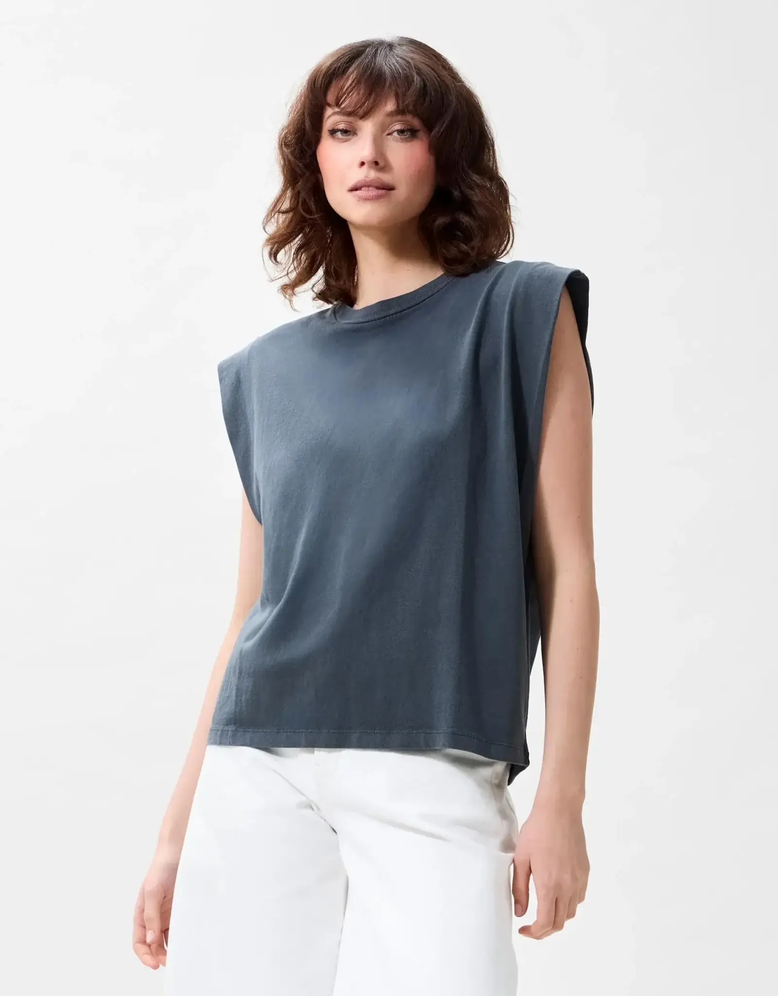 Catwalk Junkie Top 'Folded Shoulder' - Carbon - Catwalk Junkie