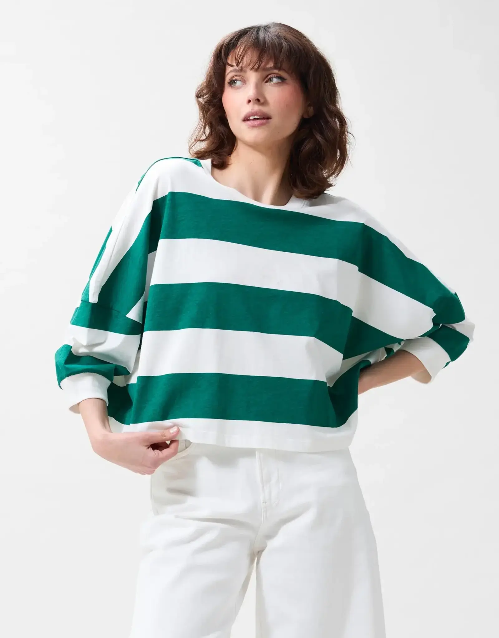 Catwalk Junkie T-Shirt Striped 'Oversized Bold' - Wild Green - Catwalk Junkie