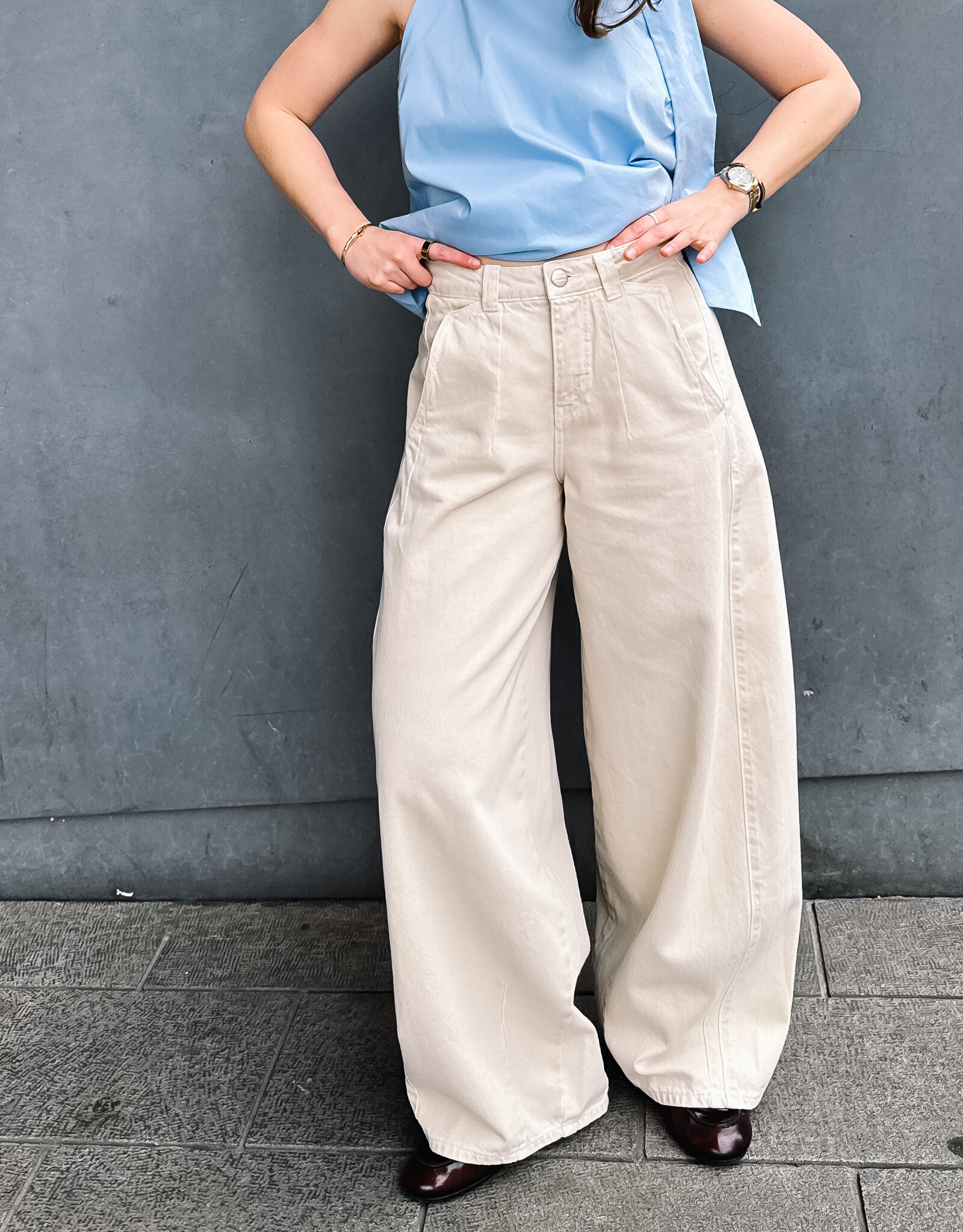 Damson Madder Jeans Barrel 'Erika' - Stone - Damson Madder