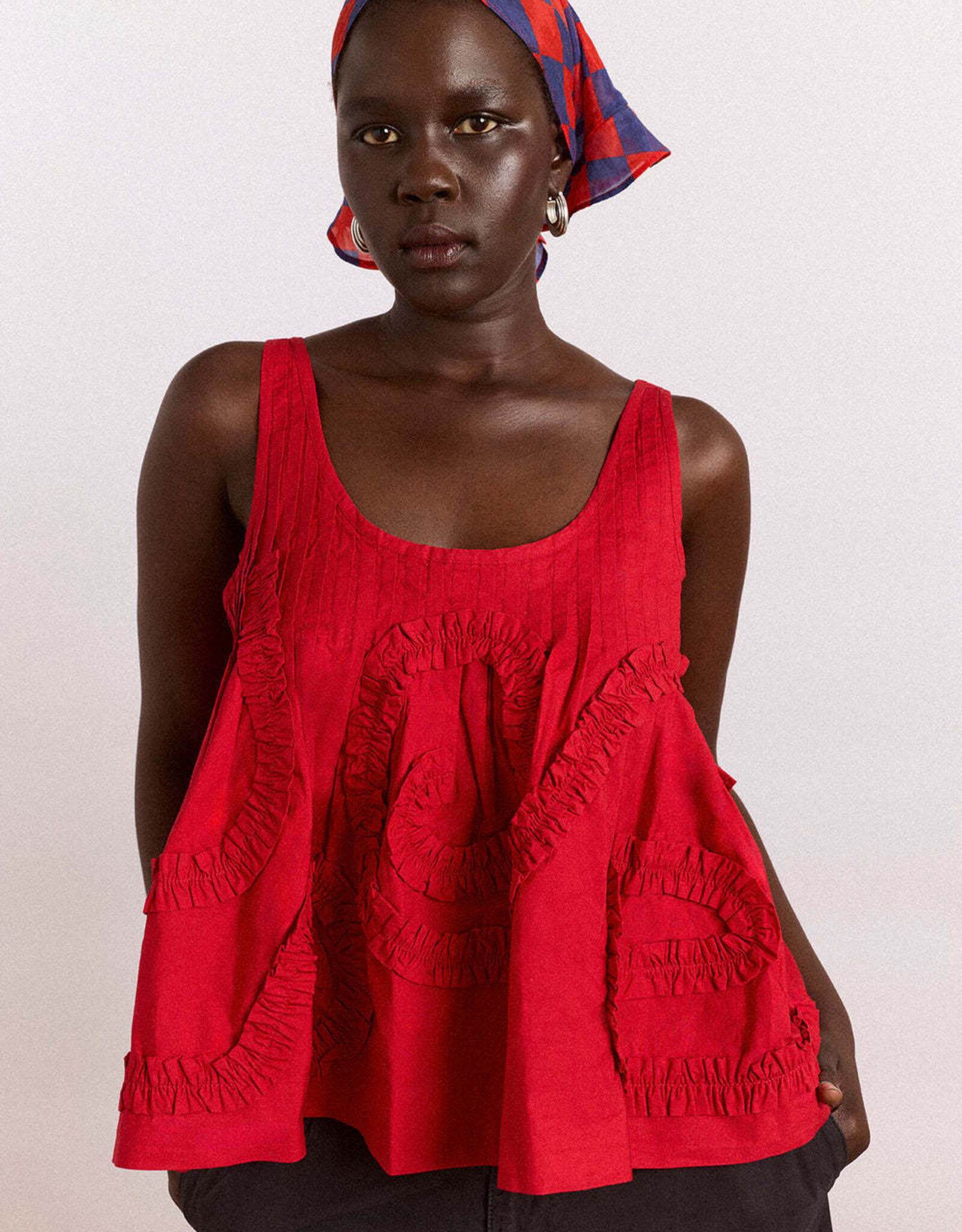 Damson Madder Top 'Stella Ruffle Cami' - Red - Damson Madder