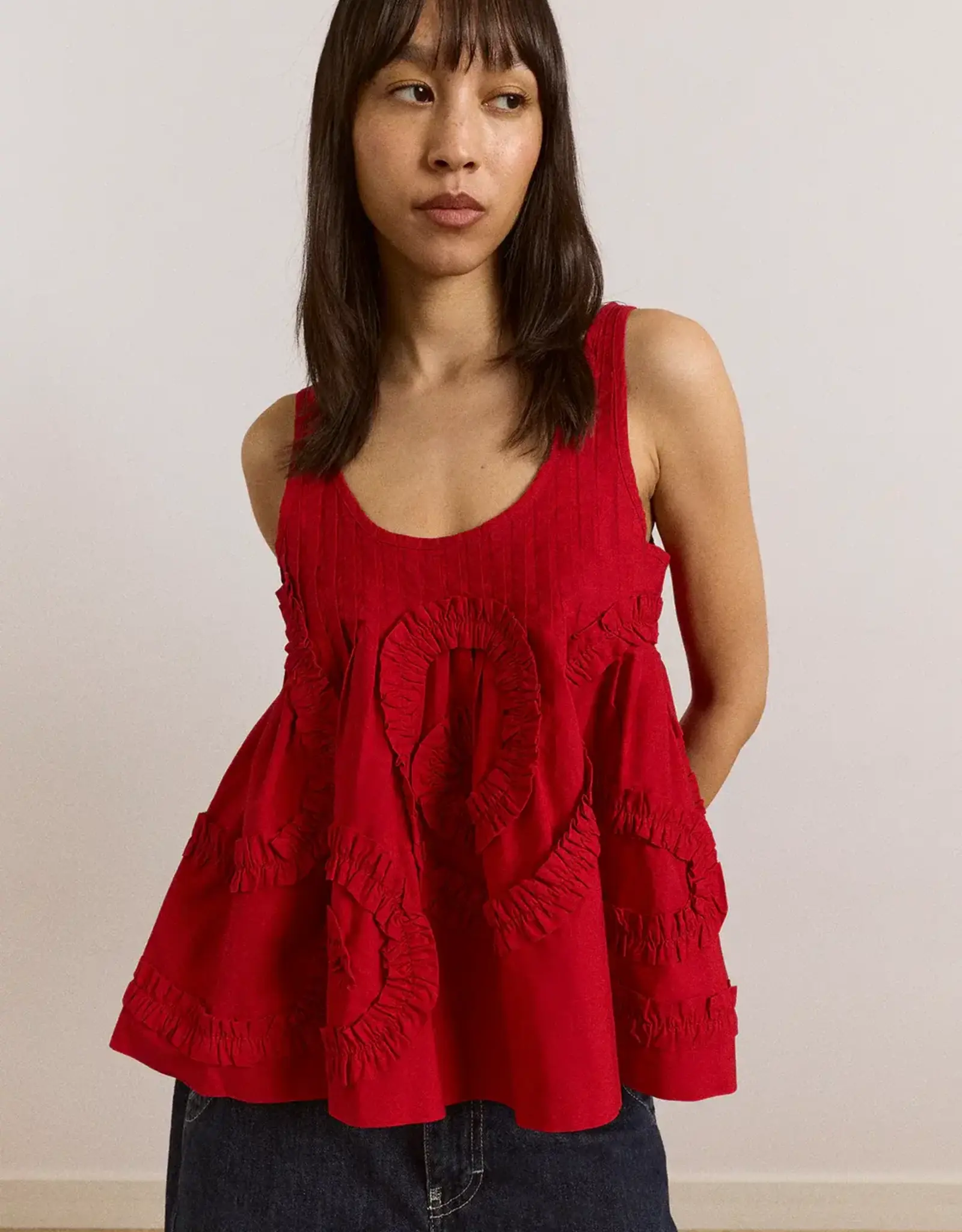 Damson Madder Top 'Stella Ruffle Cami' - Red - Damson Madder