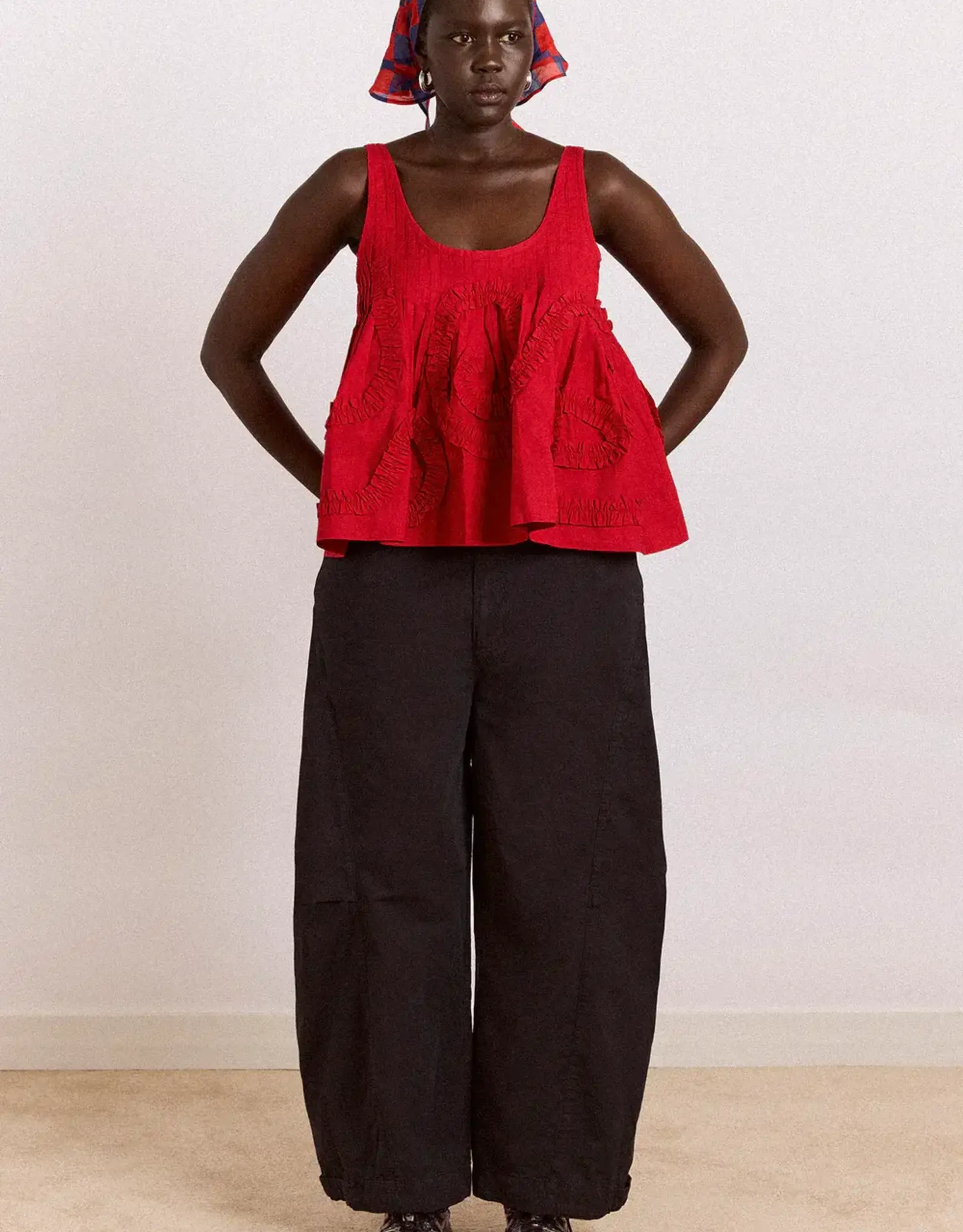 Damson Madder Top 'Stella Ruffle Cami' - Red - Damson Madder