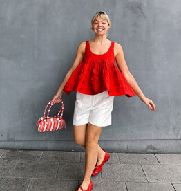 Damson Madder Top 'Stella Ruffle Cami' - Red - Damson Madder