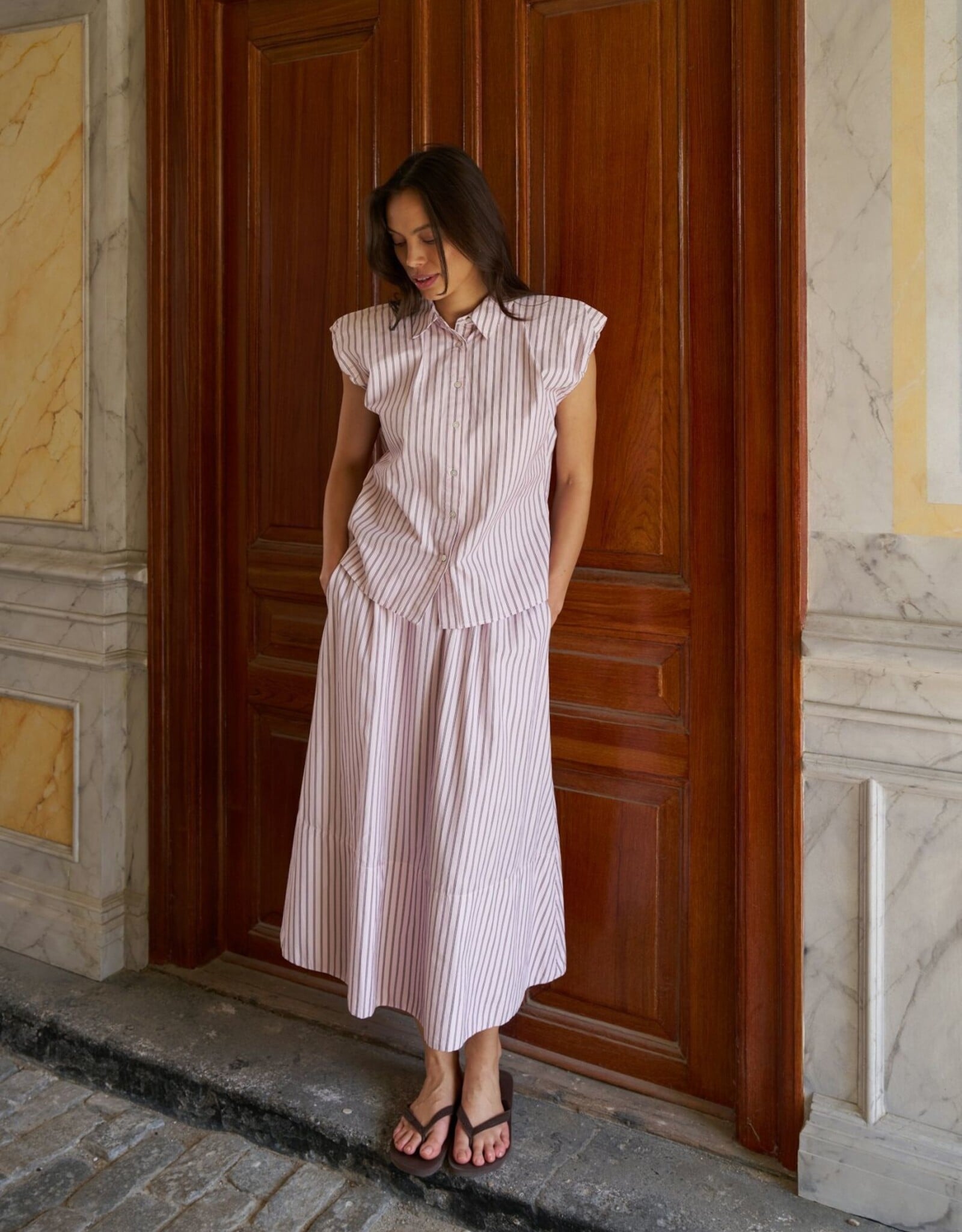 Blouse Double Stripe 'Isella' - Rose - Neo Noir