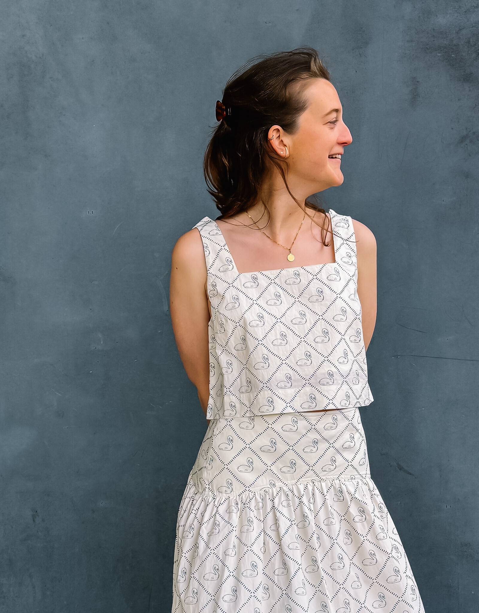 The Tiny Big Sister Top 'Swans' - Light Cream - The Tiny Big Sister