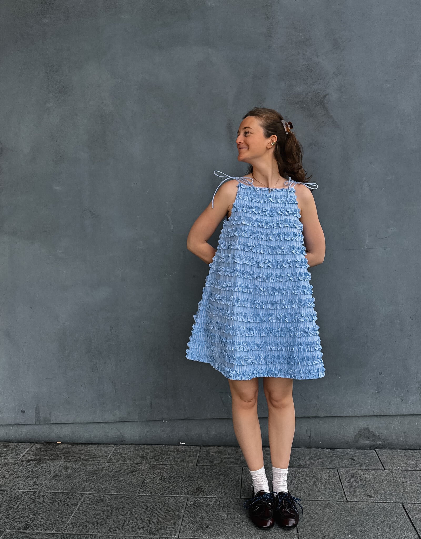 Damson Madder Jurk Ruffle 'Leili' - Blue - Damson Madder