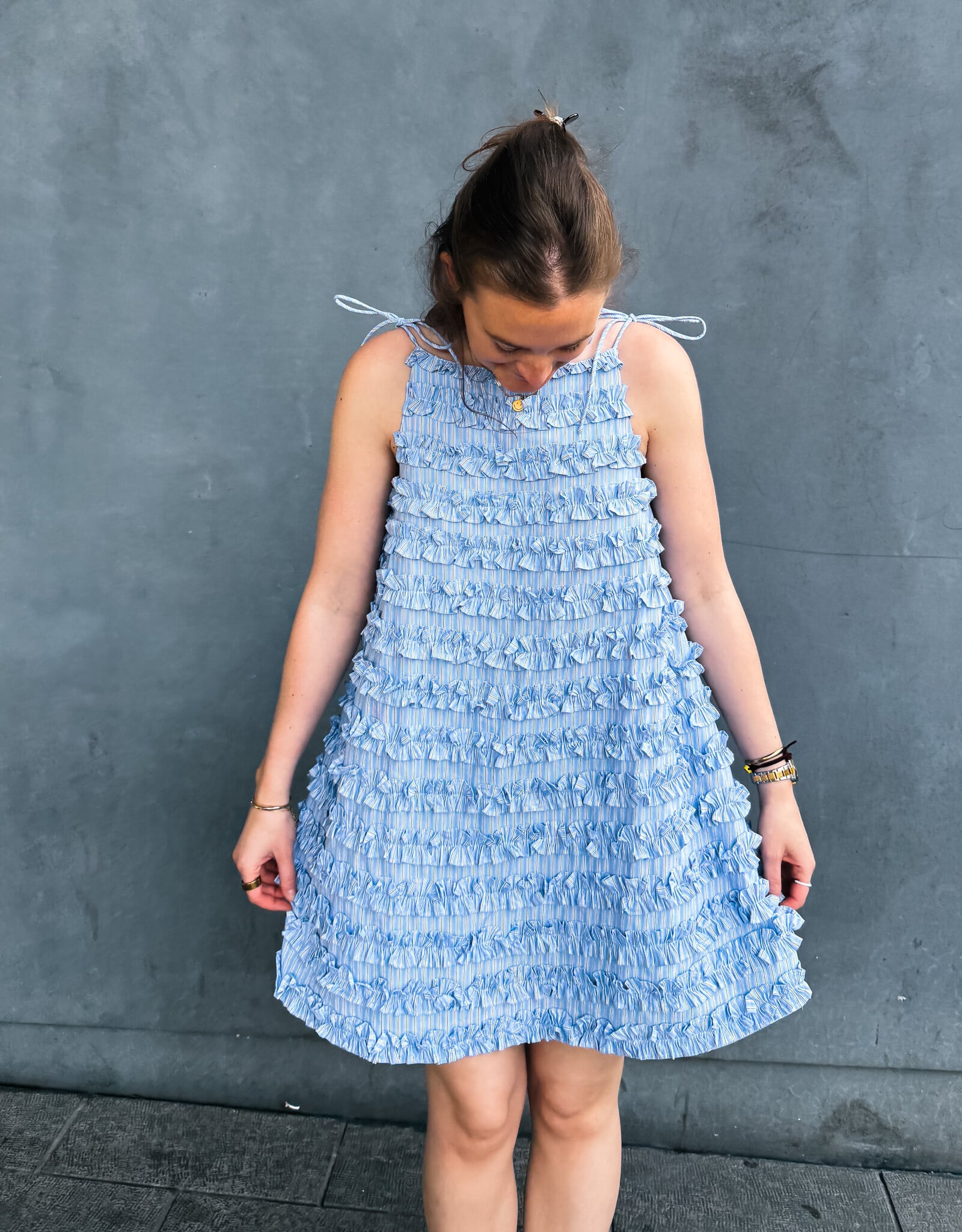 Damson Madder Jurk Ruffle 'Leili' - Blue - Damson Madder