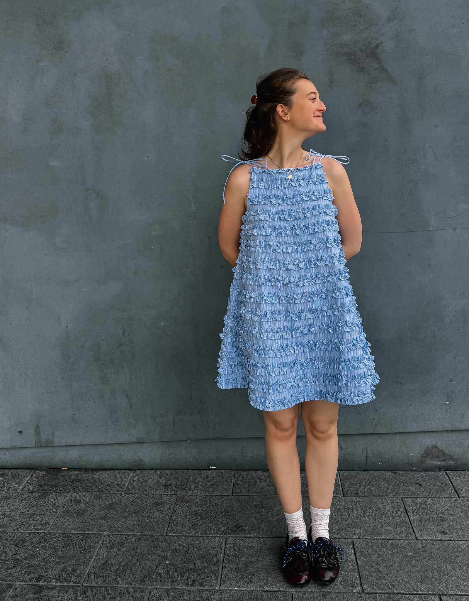 Damson Madder Jurk Ruffle 'Leili' - Blue - Damson Madder