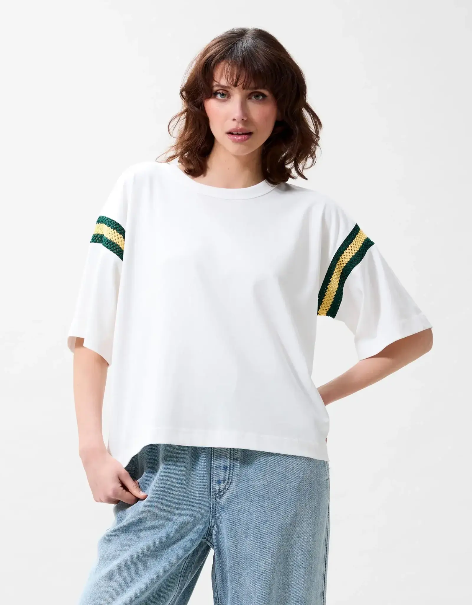 Catwalk Junkie T-Shirt Loose Fit 'Sleeve Detail' - Off White - Catwalk Junkie