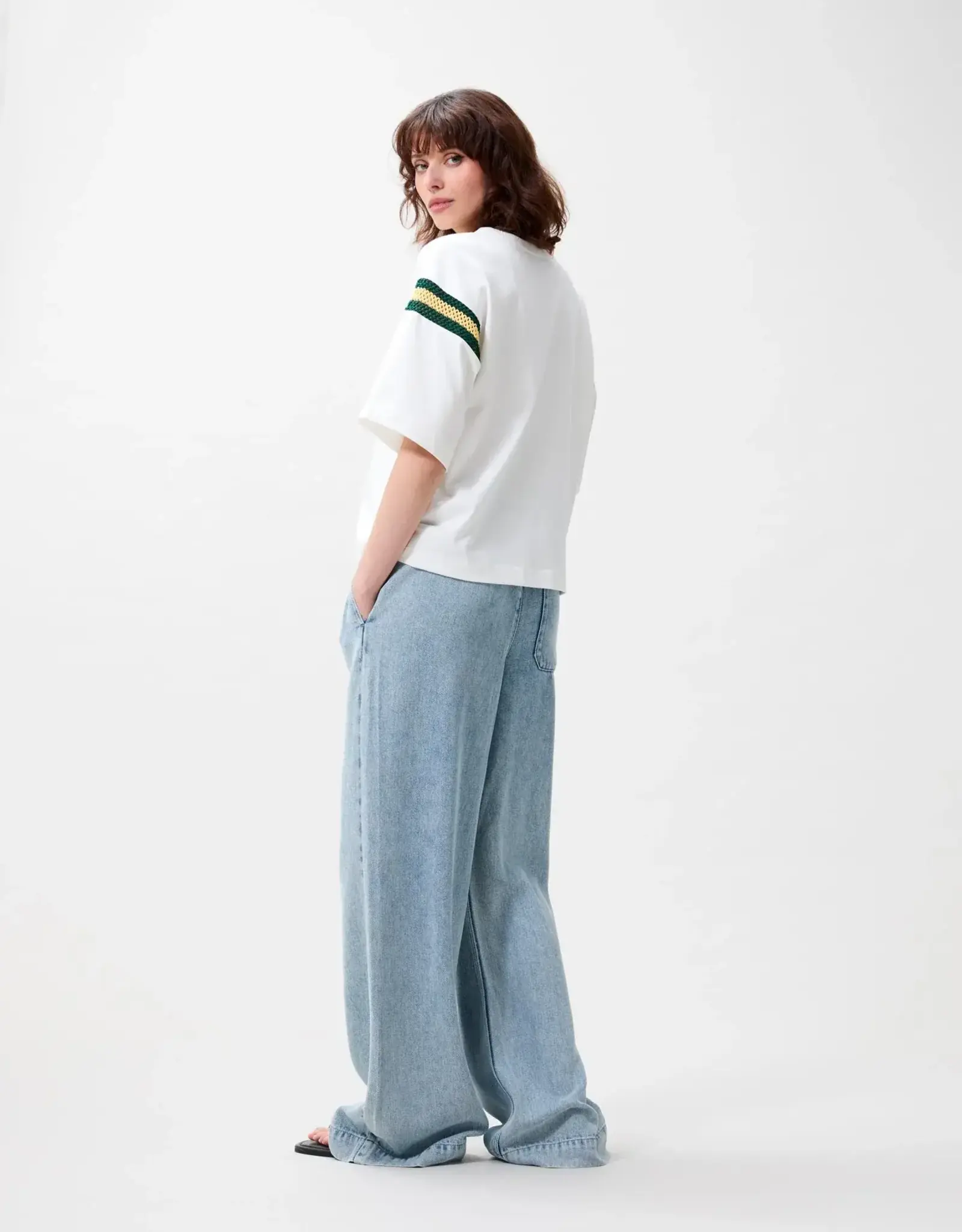 Catwalk Junkie T-Shirt Loose Fit 'Sleeve Detail' - Off White - Catwalk Junkie