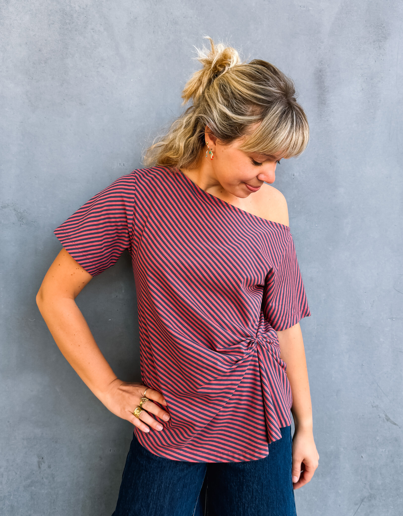 Damson Madder T-Shirt 'Reece' - Red Stripe - Damson Madder