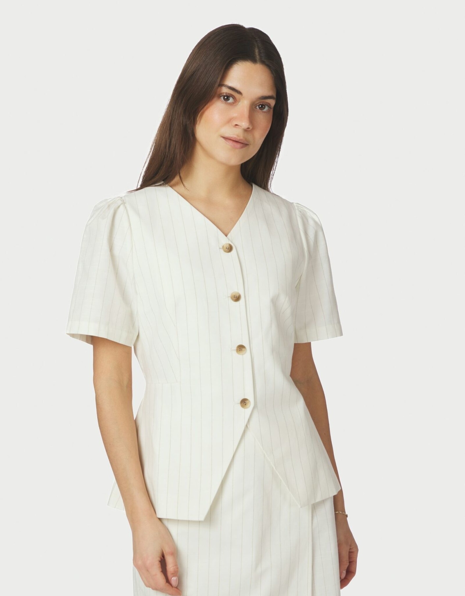 Blouse/Waistcoat 'Jules' - Taupe Stripe - Neo Noir