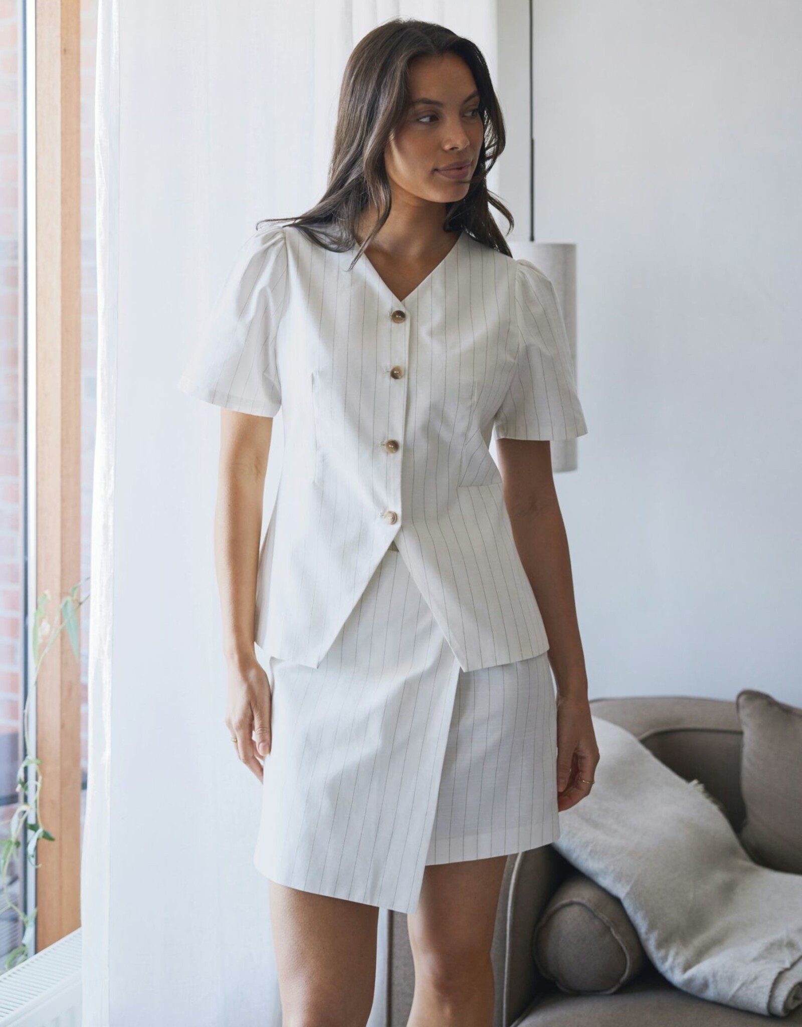 Blouse/Waistcoat 'Jules' - Taupe Stripe - Neo Noir