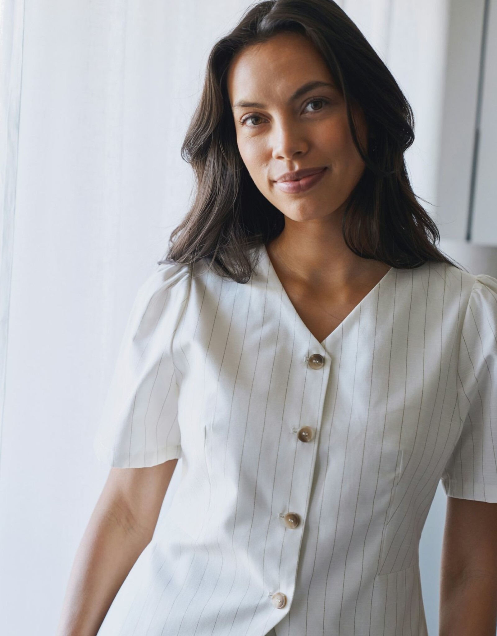 Blouse/Waistcoat 'Jules' - Taupe Stripe - Neo Noir