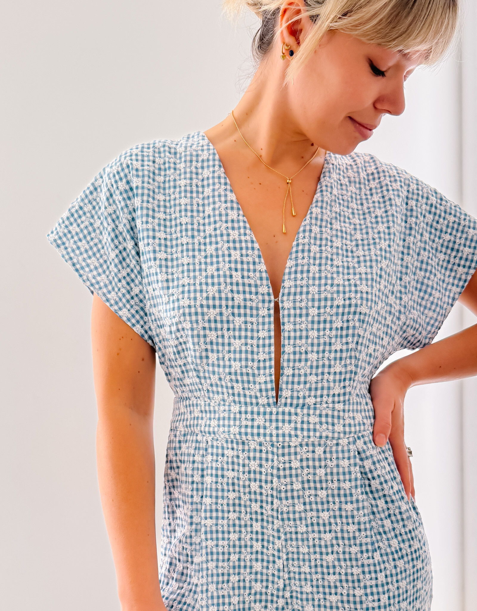 Laure+Max Jumpsuit 'Osyana' - Vichy Broderie Bleu - Laure+Max