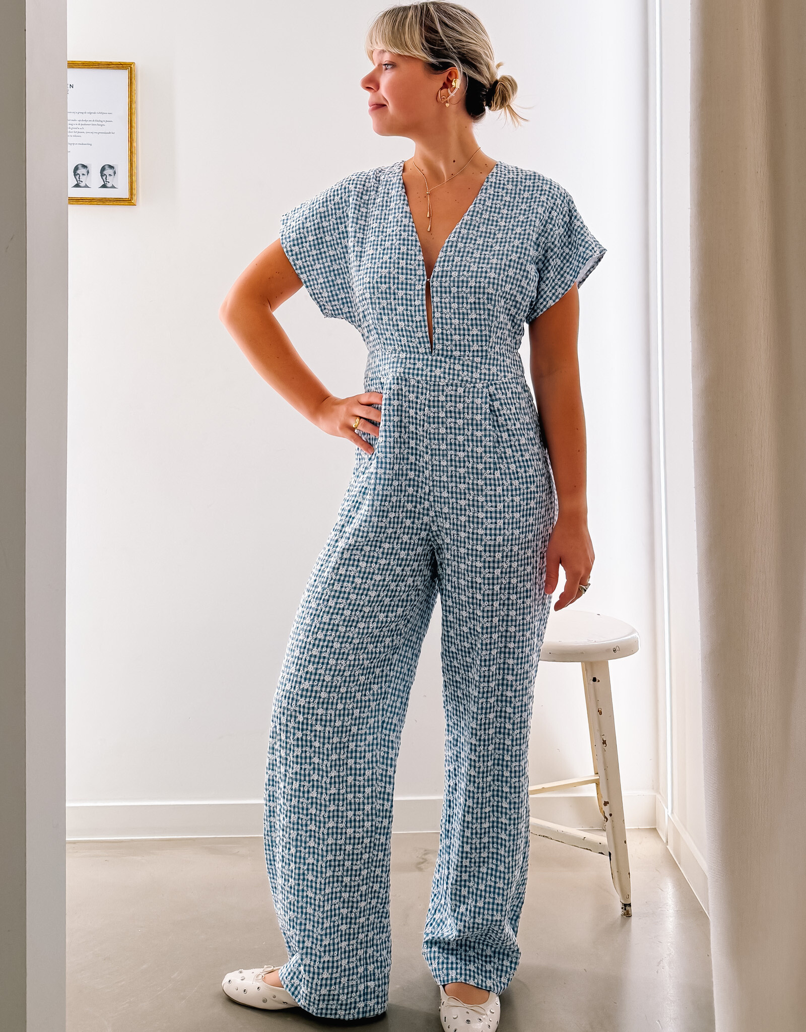 Laure+Max Jumpsuit 'Osyana' - Vichy Broderie Bleu - Laure+Max