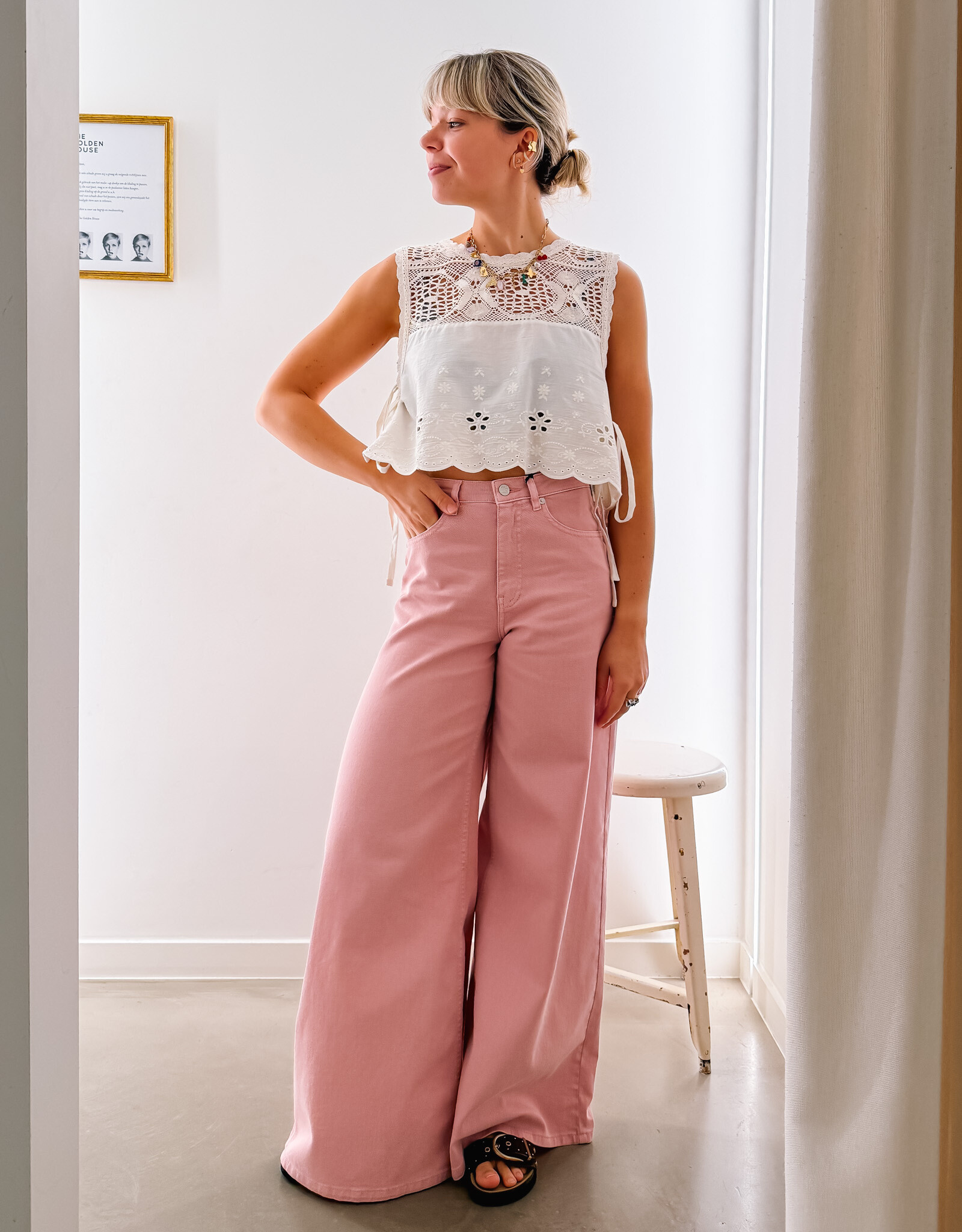 Another Label Broek Wide 'Moore Denim' - Pink Nectar  - Another Label