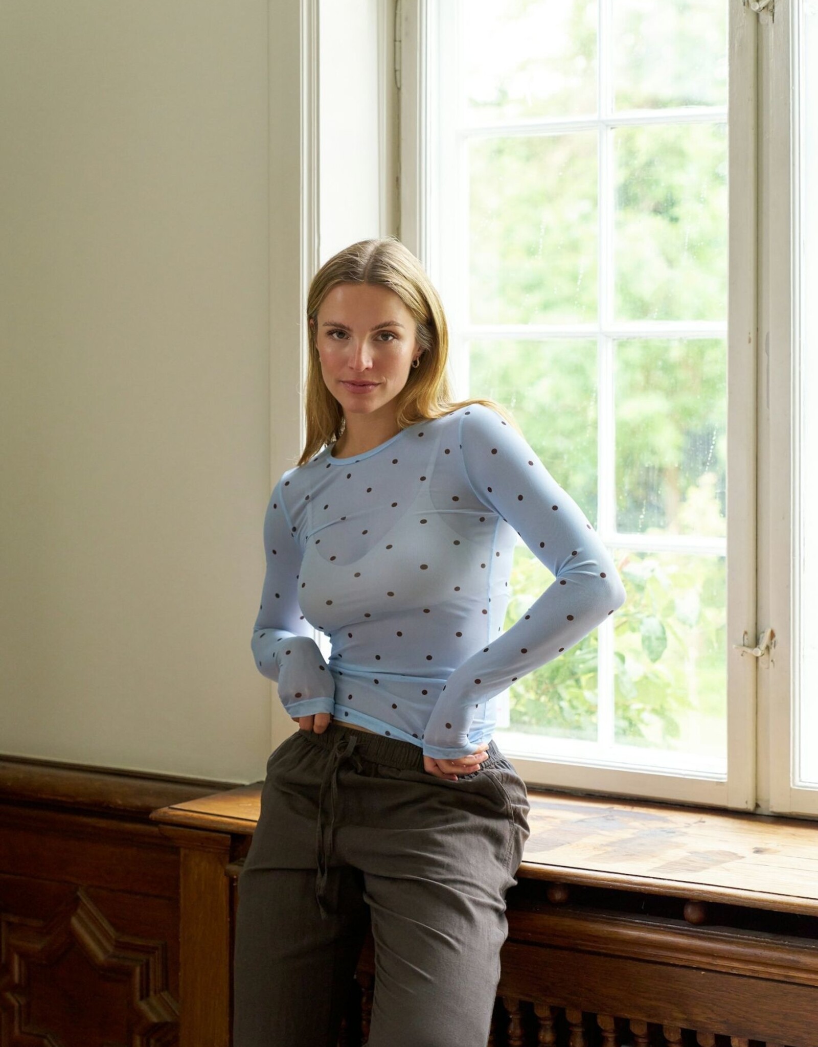T-Shirt Lange Mouw Dot 'Ella' - Light Blue - Neo Noir