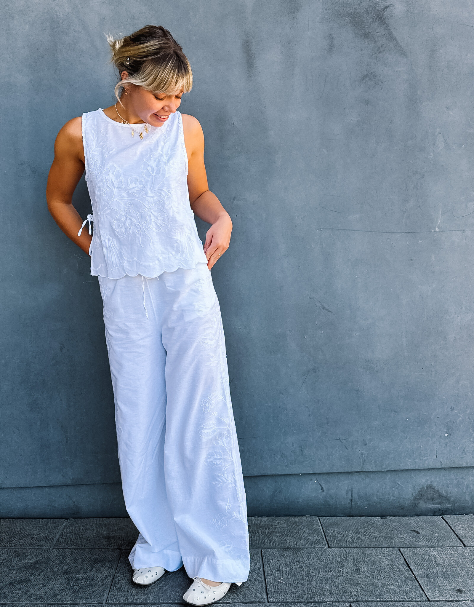 Broek Embroidery  'Heifa' - White - Neo Noir