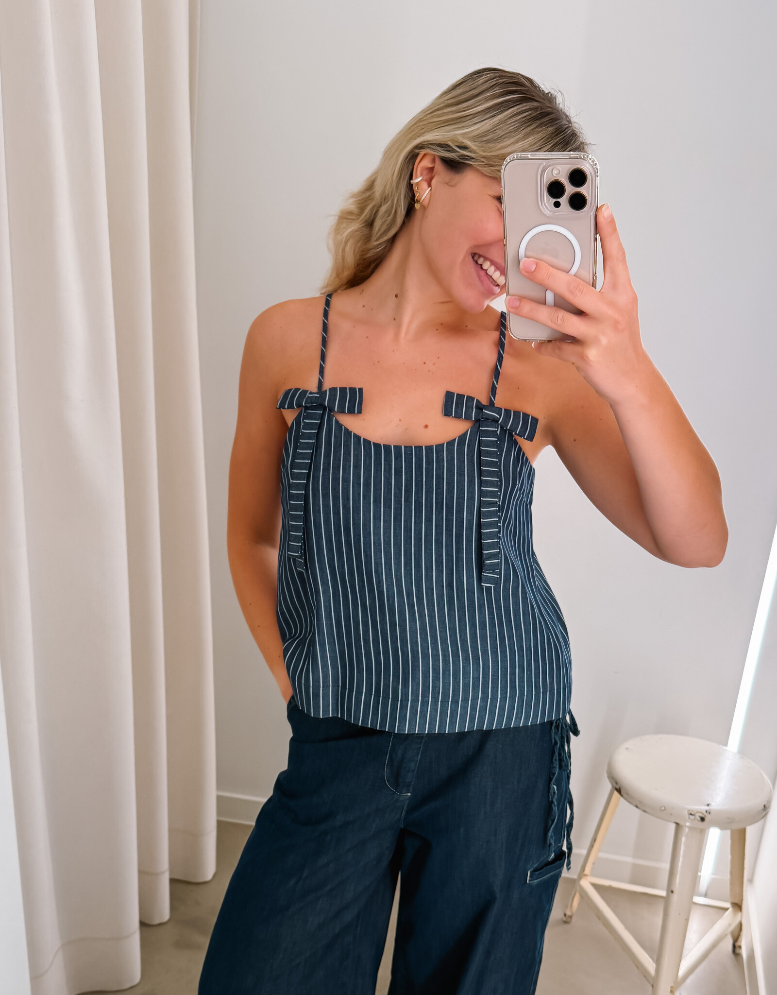 The Tiny Big Sister Top Striped 'Straps' - Light Navy - The Tiny Big Sister