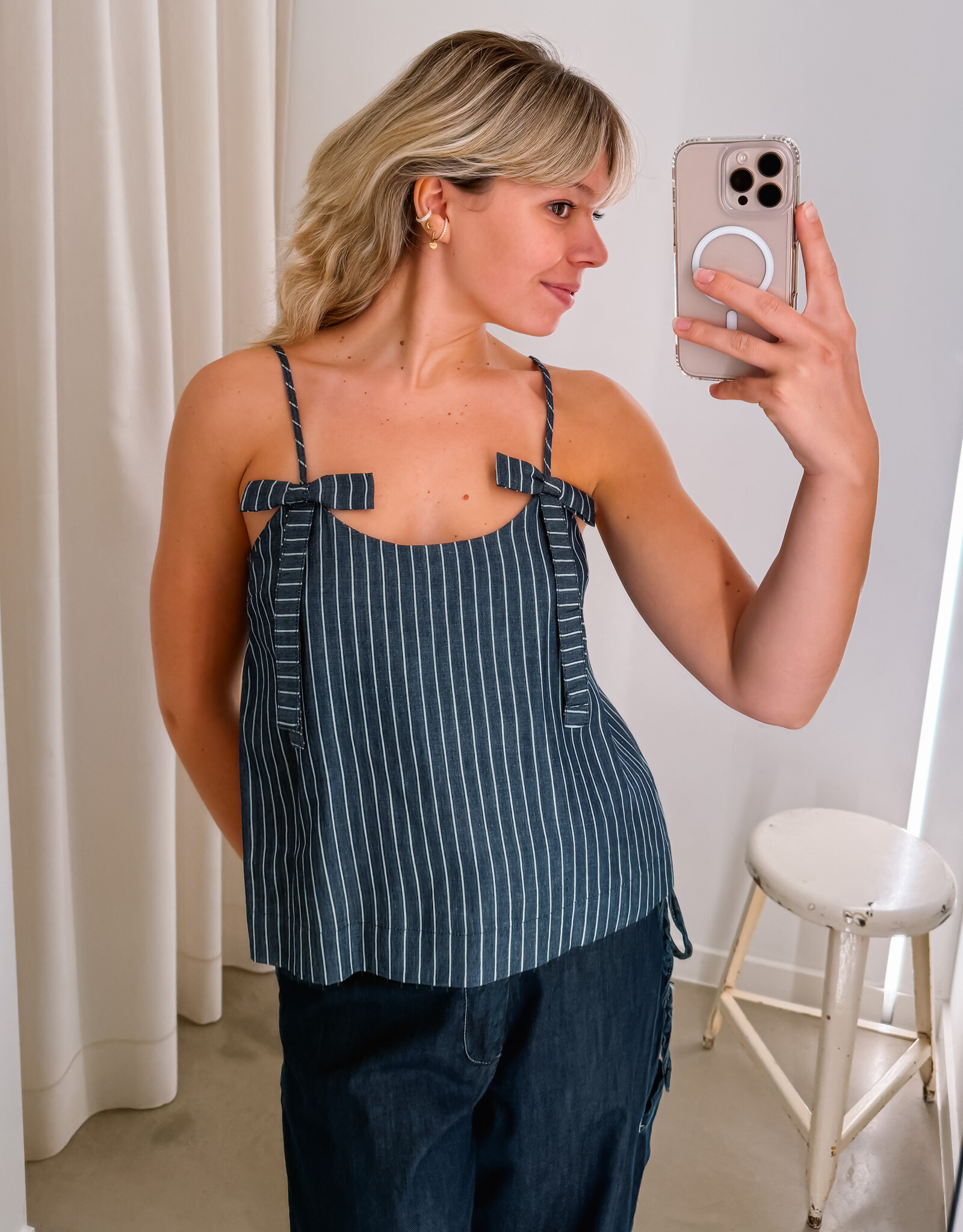 The Tiny Big Sister Top Striped 'Straps' - Light Navy - The Tiny Big Sister