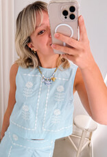 The Tiny Big Sister Top 'Embroidered' - Blue - The Tiny Big Sister