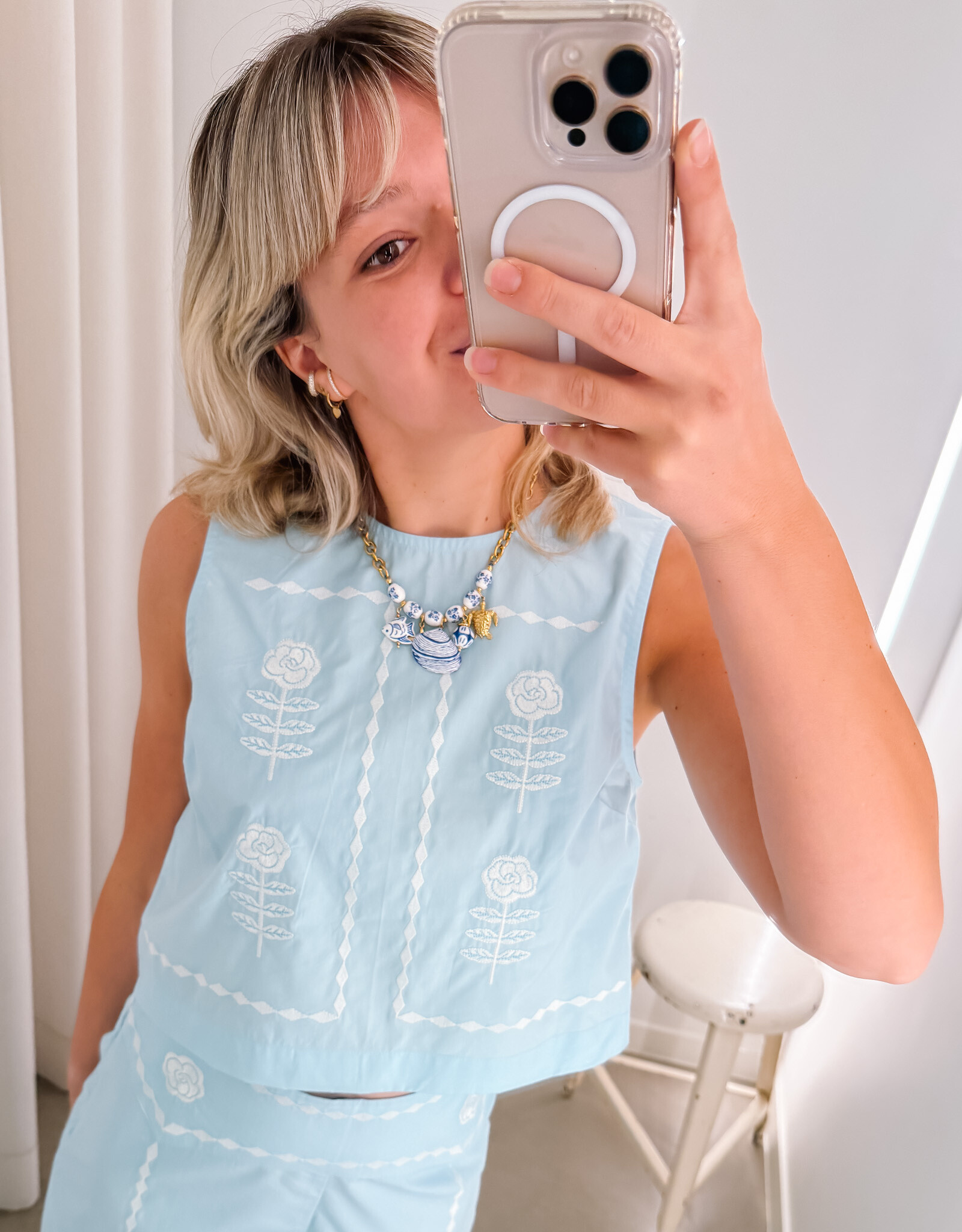 The Tiny Big Sister Top 'Embroidered' - Blue - The Tiny Big Sister