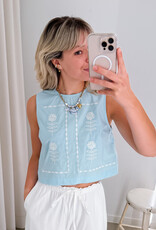 The Tiny Big Sister Top 'Embroidered' - Blue - The Tiny Big Sister