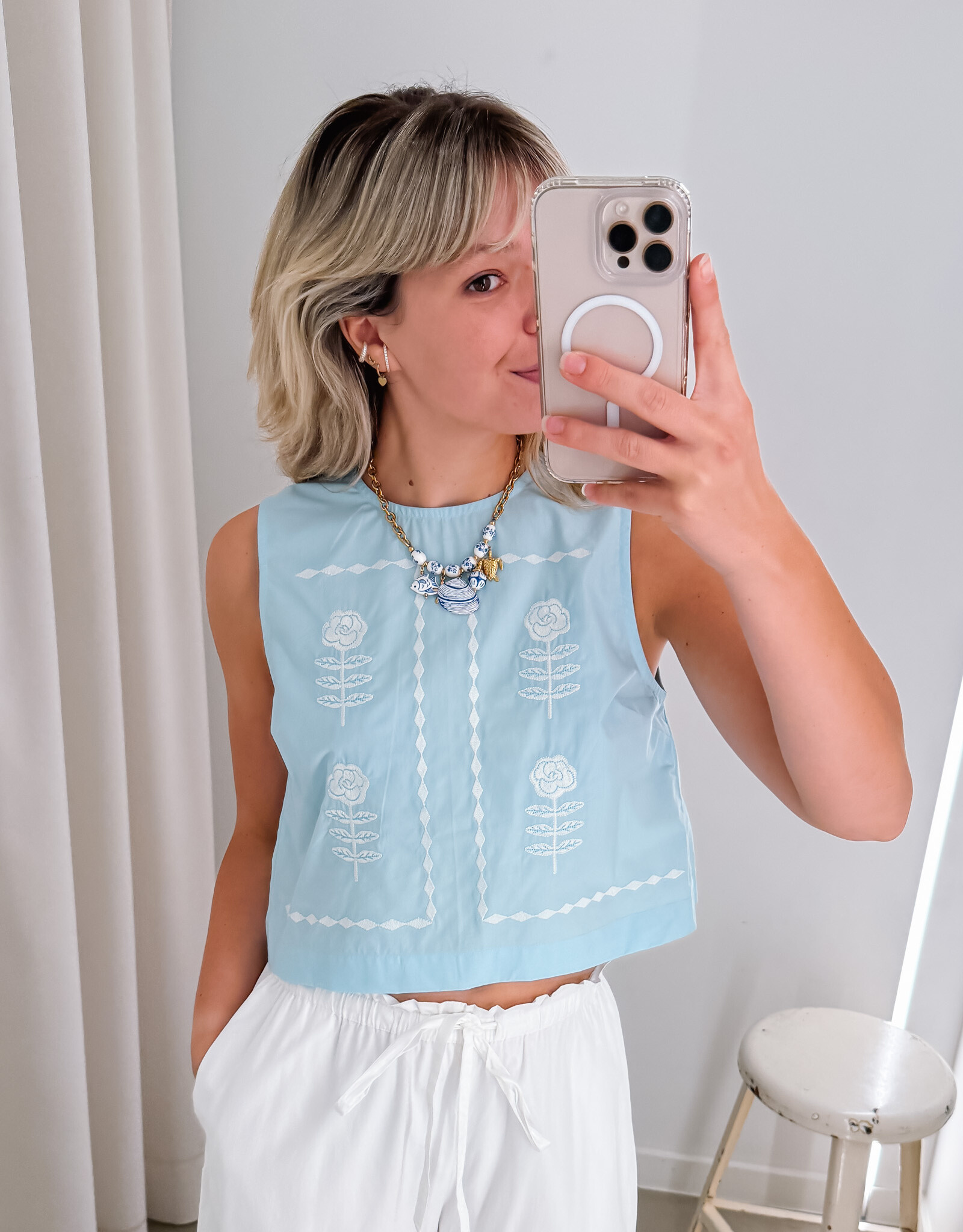 The Tiny Big Sister Top 'Embroidered' - Blue - The Tiny Big Sister