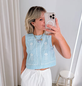 The Tiny Big Sister Top 'Embroidered' - Blue - The Tiny Big Sister