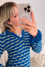 Damson Madder Polo Long Sleeve  'Silvia' - Blue/Mint - Damson Madder