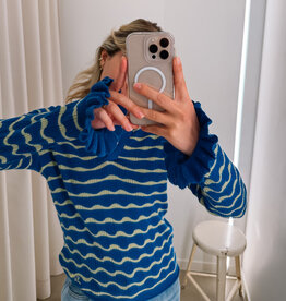 Damson Madder Polo Long Sleeve  'Silvia' - Blue/Mint - Damson Madder