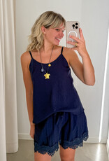 The Golden House - Garc Short Broderie 'Alix' - Navy - One Size