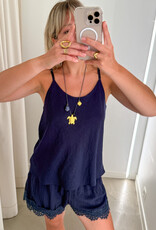 The Golden House - Garc Short Broderie 'Alix' - Navy - One Size
