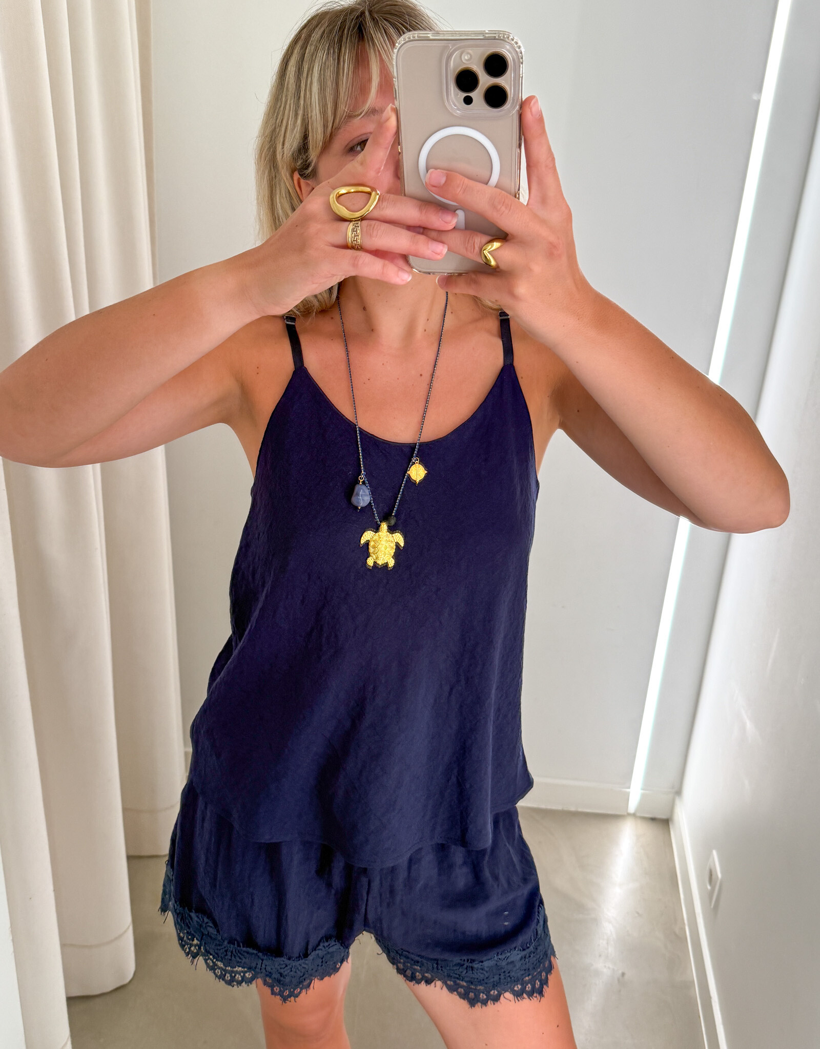 The Golden House - Garc Short Broderie 'Alix' - Navy - One Size