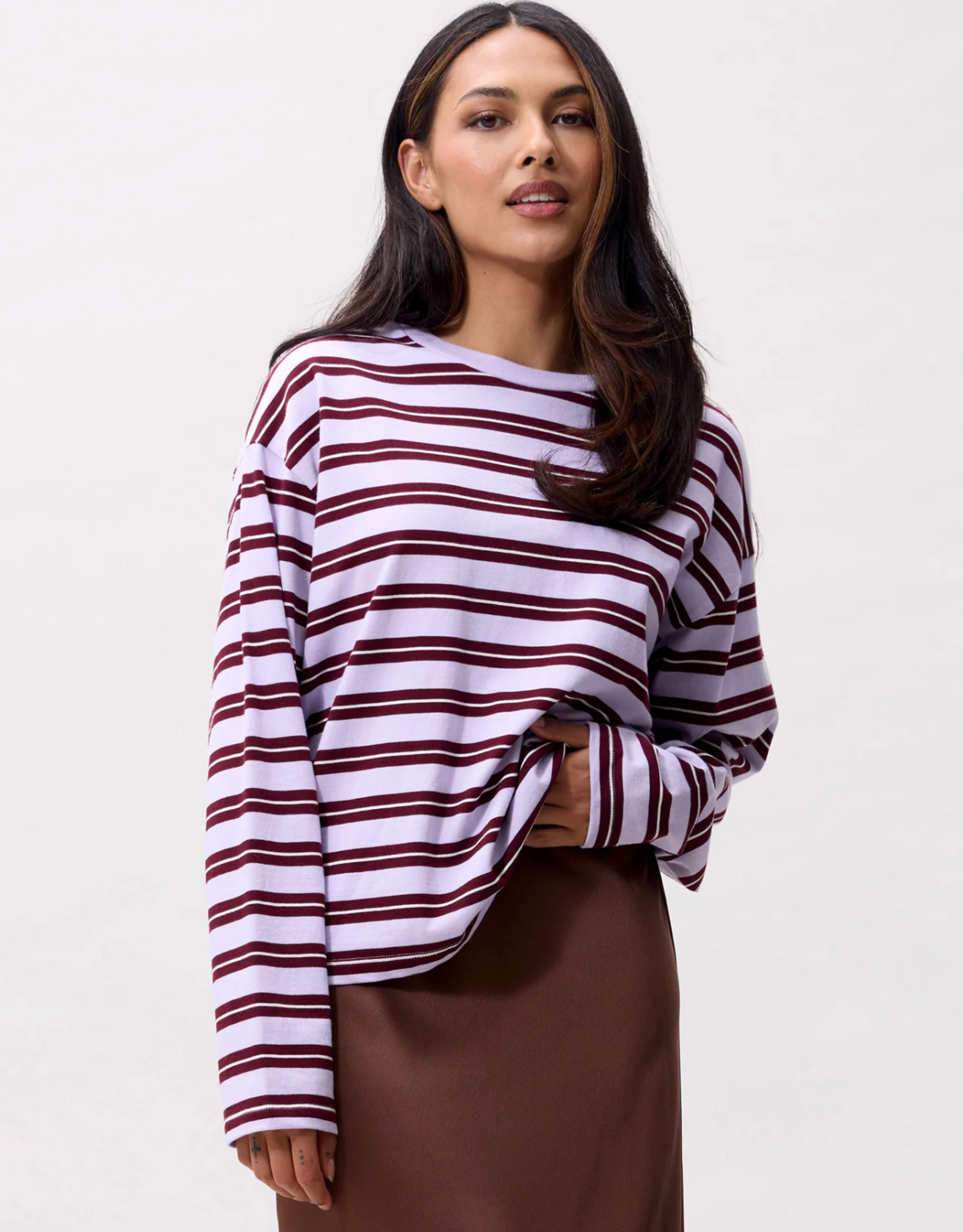 Catwalk Junkie T-Shirt Long Sleeve 'Striped' - Lavender Frost - Catwalk Junkie