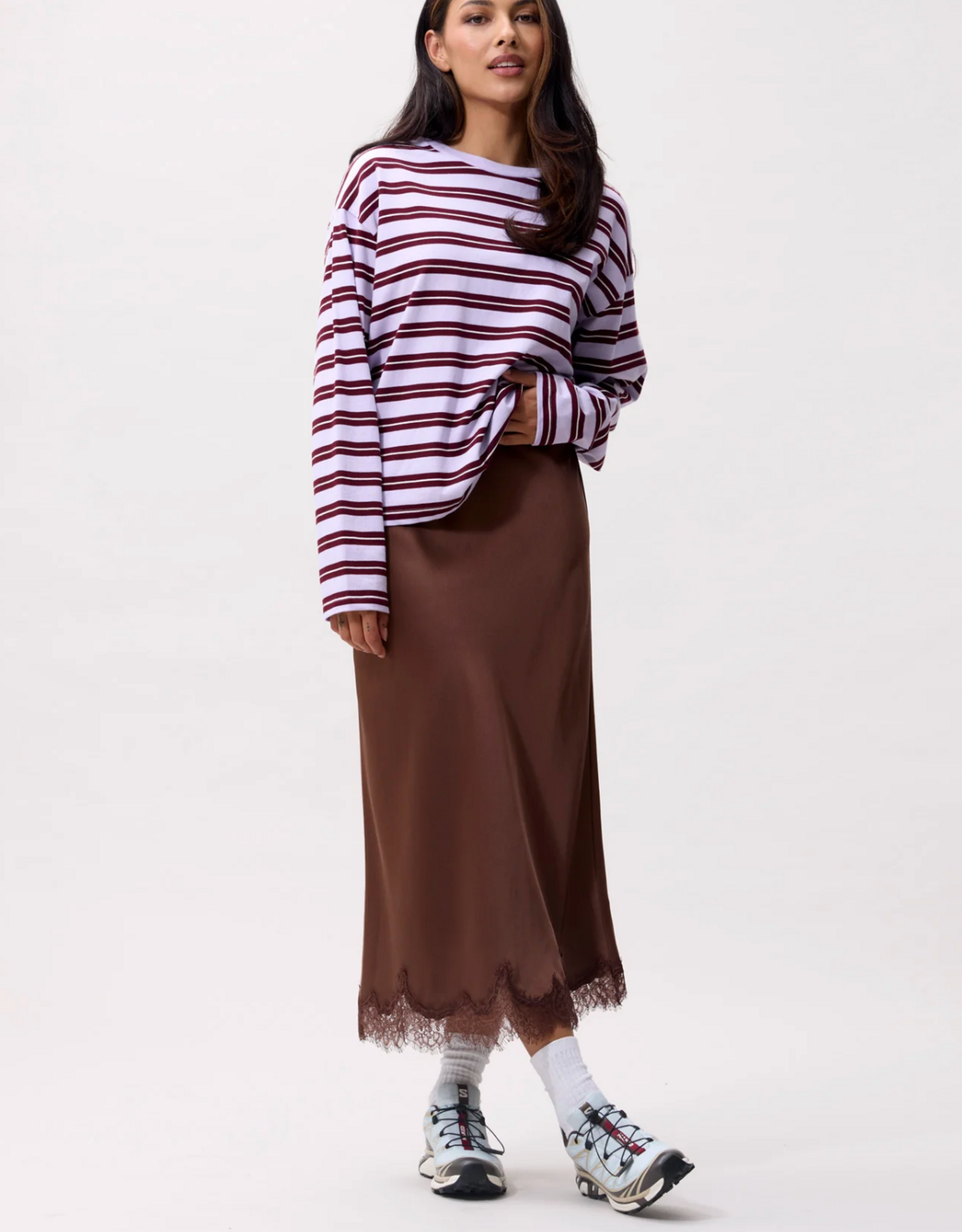 Catwalk Junkie T-Shirt Long Sleeve 'Striped' - Lavender Frost - Catwalk Junkie