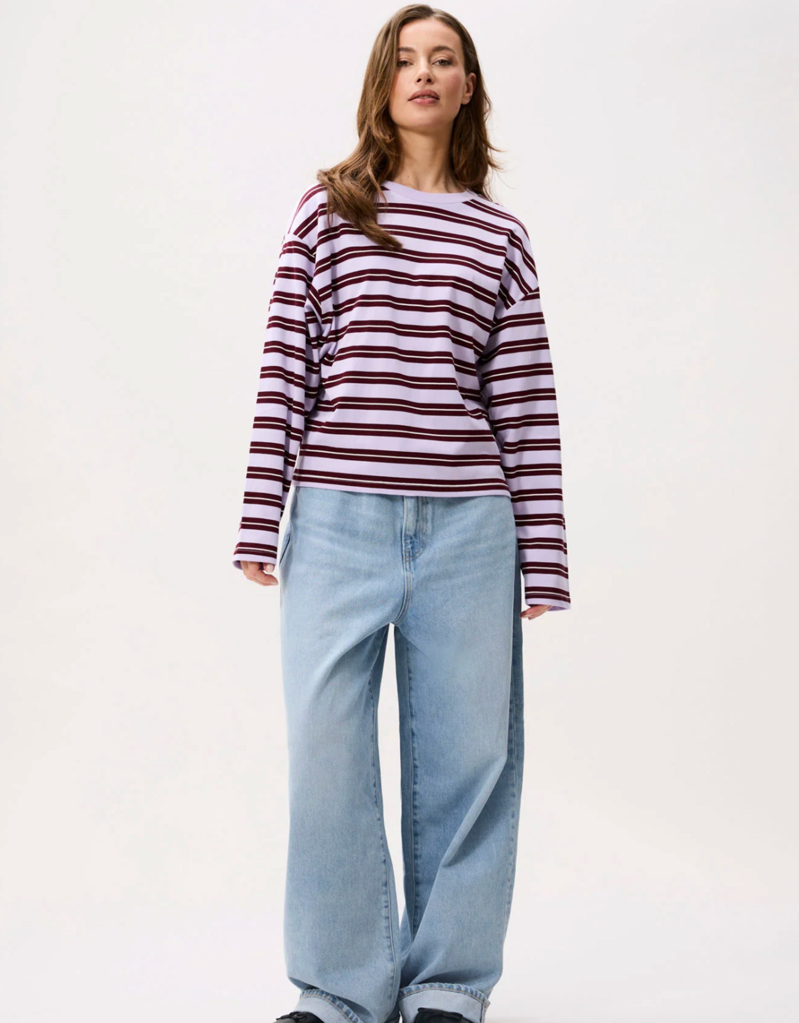 Catwalk Junkie T-Shirt Long Sleeve 'Striped' - Lavender Frost - Catwalk Junkie