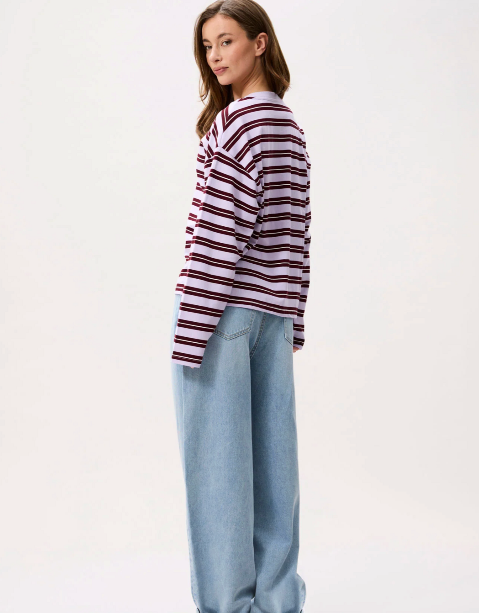 Catwalk Junkie T-Shirt Long Sleeve 'Striped' - Lavender Frost - Catwalk Junkie