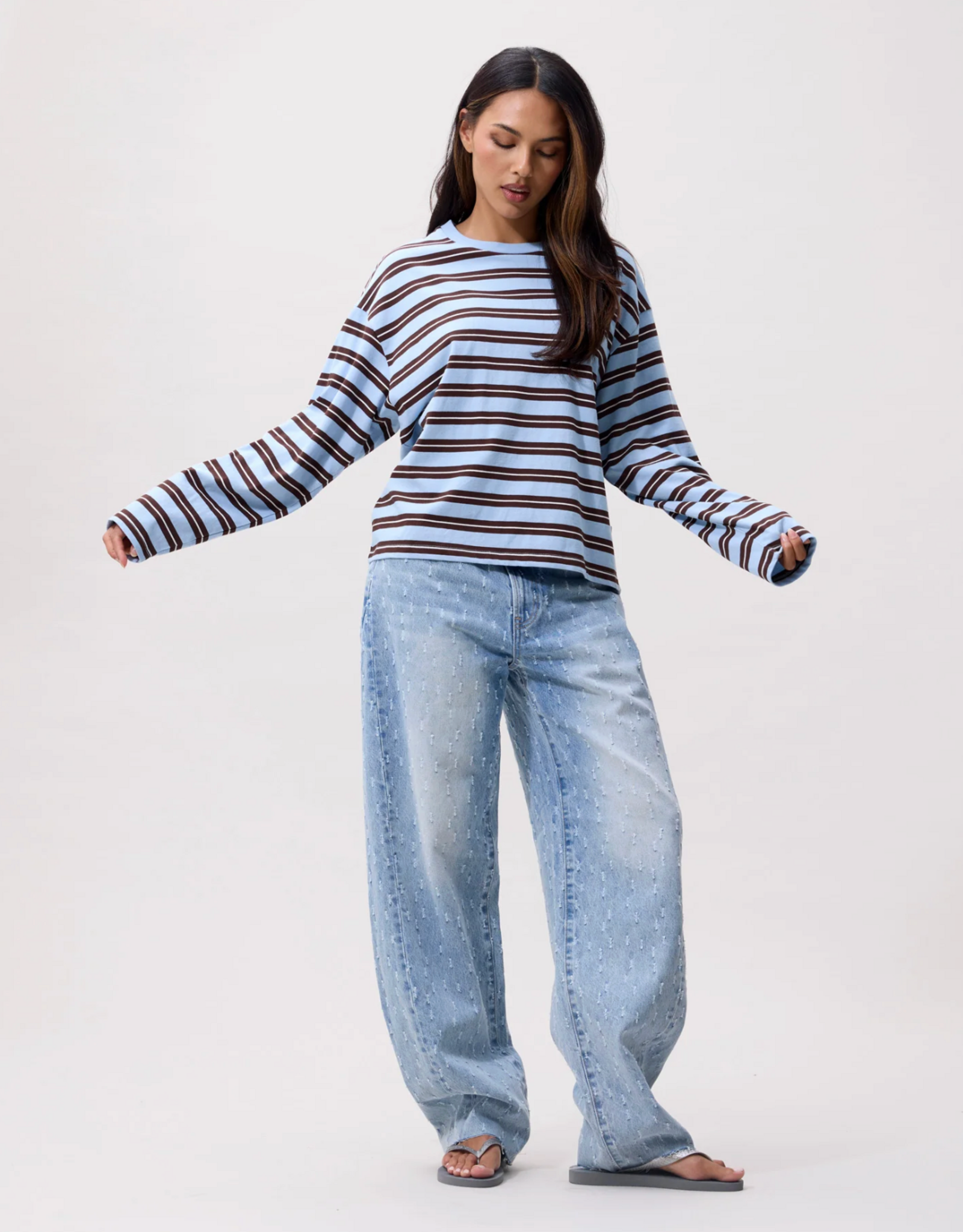 Catwalk Junkie T-Shirt Long Sleeve 'Striped' - Air - Catwalk Junkie