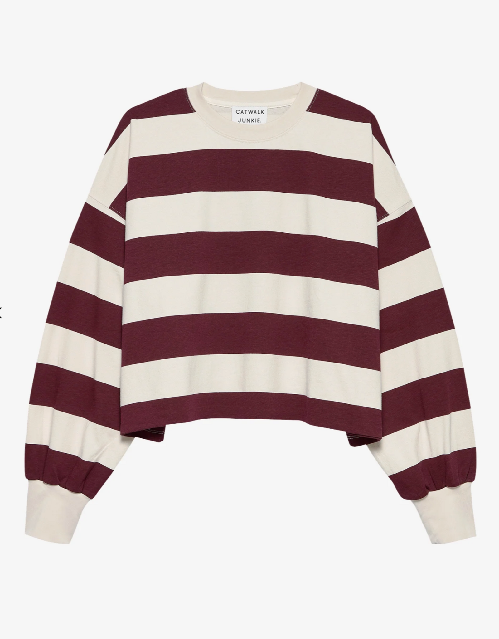 Catwalk Junkie T-Shirt Long Sleeve 'Oversized Striped' - Merlot - Catwalk Junkie