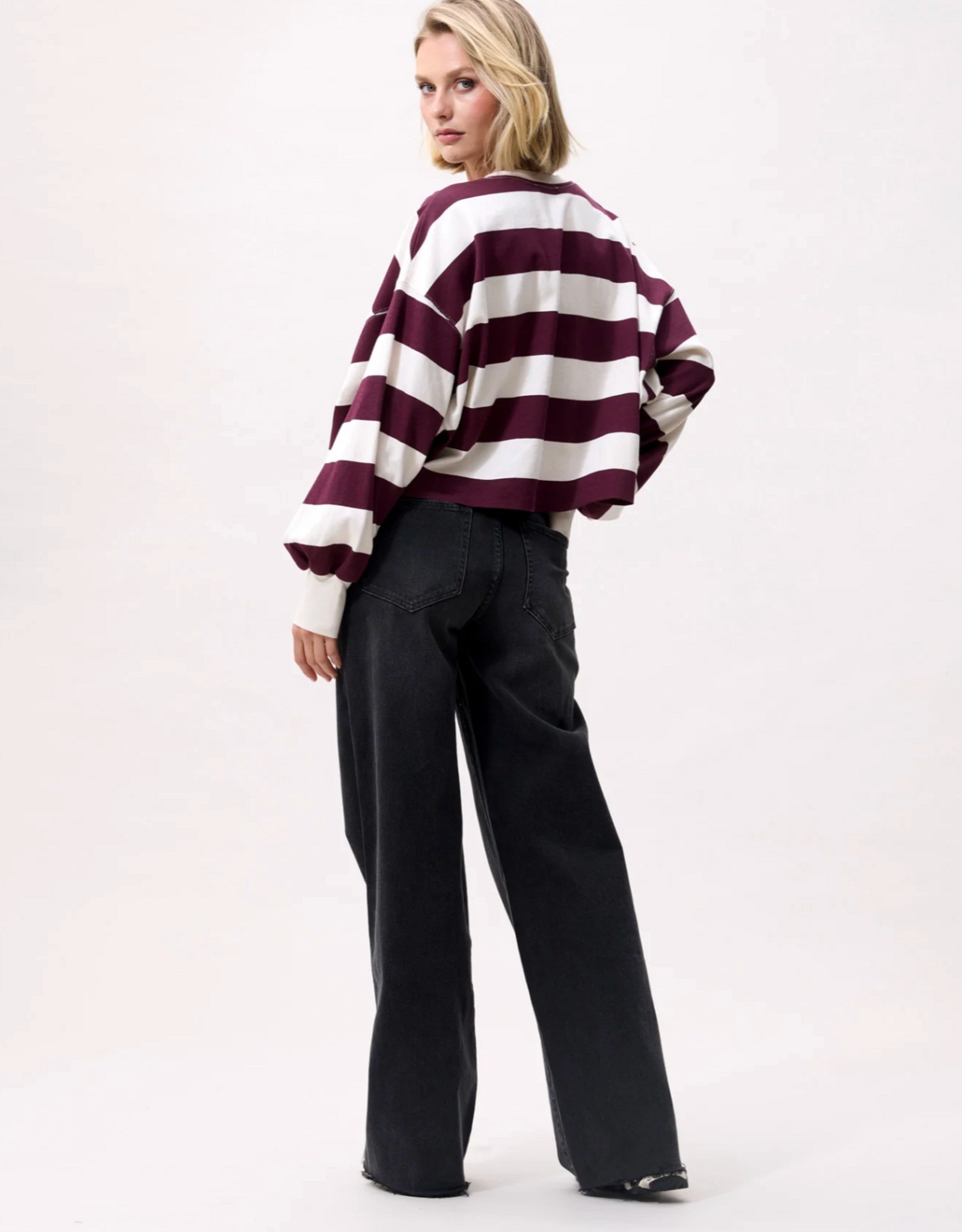 Catwalk Junkie T-Shirt Long Sleeve 'Oversized Striped' - Merlot - Catwalk Junkie