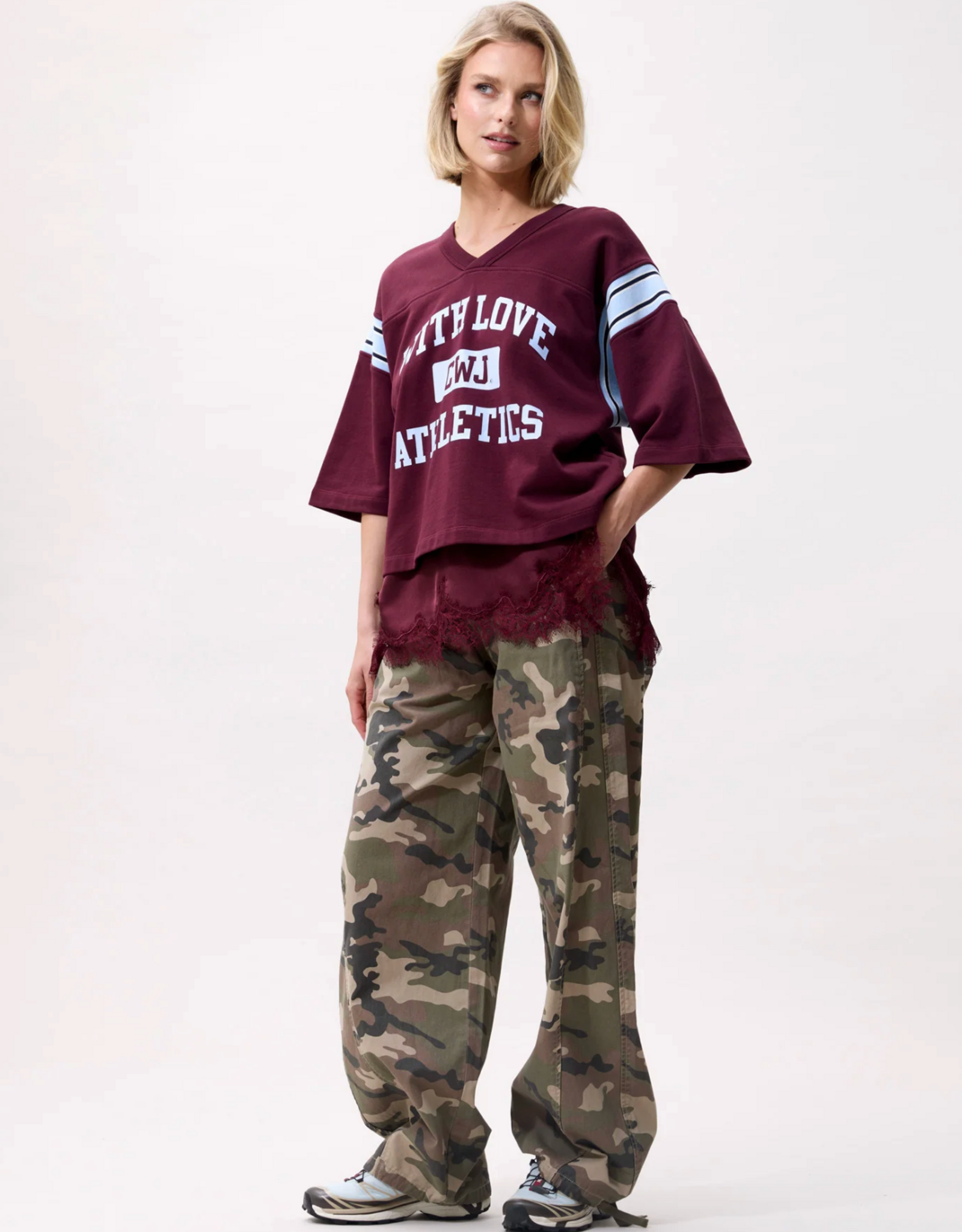 Catwalk Junkie Sweater Short Sleeve 'Sporty Graphic' - Merlot - Catwalk Junkie