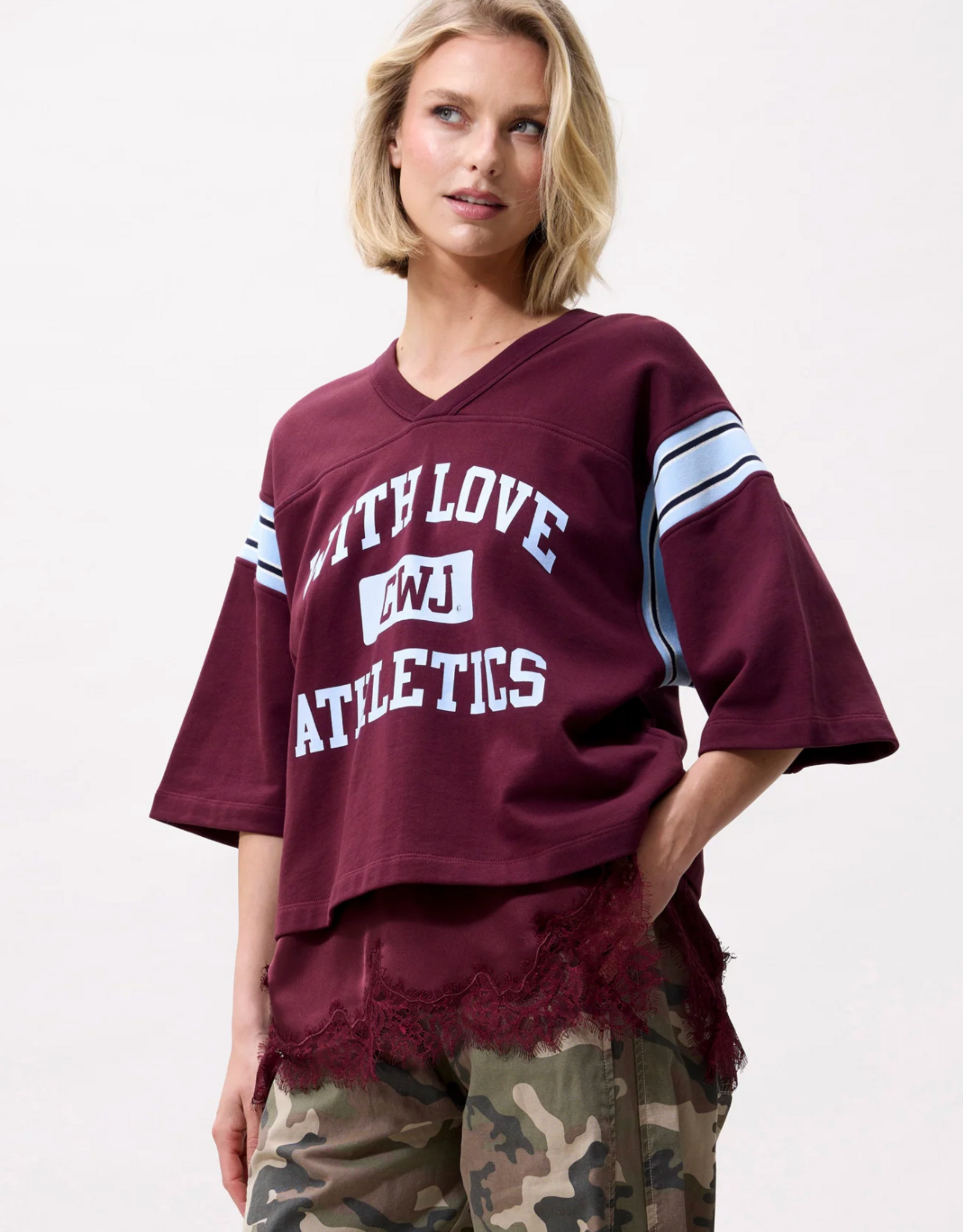 Catwalk Junkie Sweater Short Sleeve 'Sporty Graphic' - Merlot - Catwalk Junkie