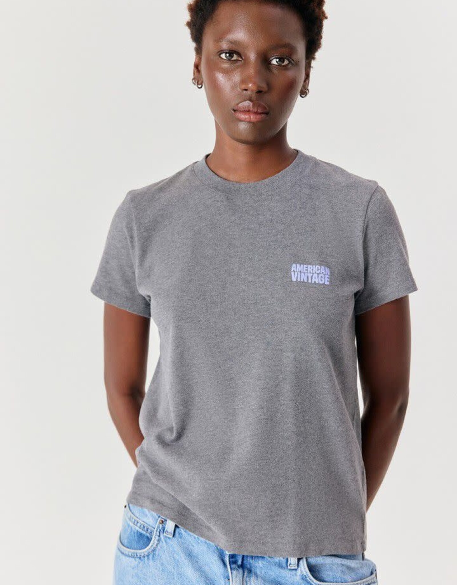 American Vintage T- Shirt Korte Mouw  'Ykobow' - Granite Chine  - Yko02C -  American Vintage