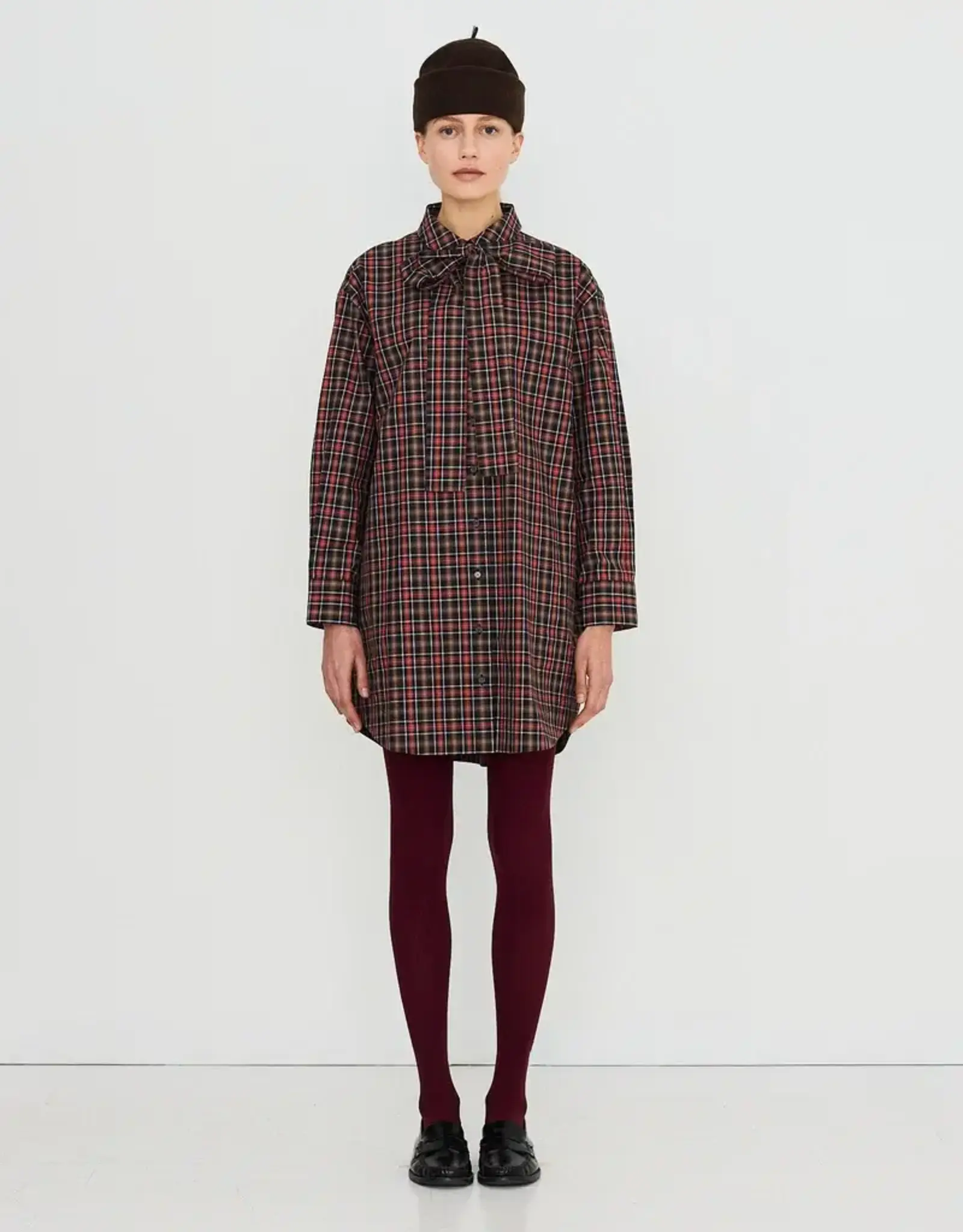 The Tiny Big Sister Jurk 'Check Bow Neck' - Raven - The Tiny Big Sister