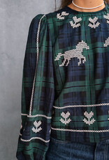 The Tiny Big Sister Blouse Check 'Puff Sleeves' - Navy/Dark Green - The Tiny Big Sister
