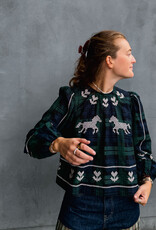 The Tiny Big Sister Blouse Check 'Puff Sleeves' - Navy/Dark Green - The Tiny Big Sister